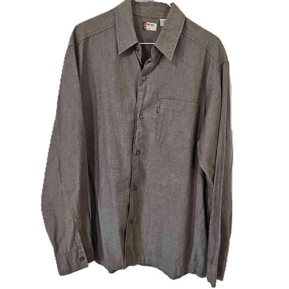 Levis Red Tab Long Sleeve Beige Chest Pocket Button-Up Shirt Medium - Picture 12 of 12